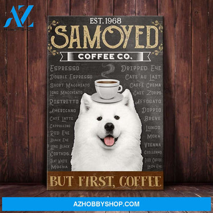 Samoyed Dog Coffee Company Canvas Wall Art, Wall Decor Visual Art