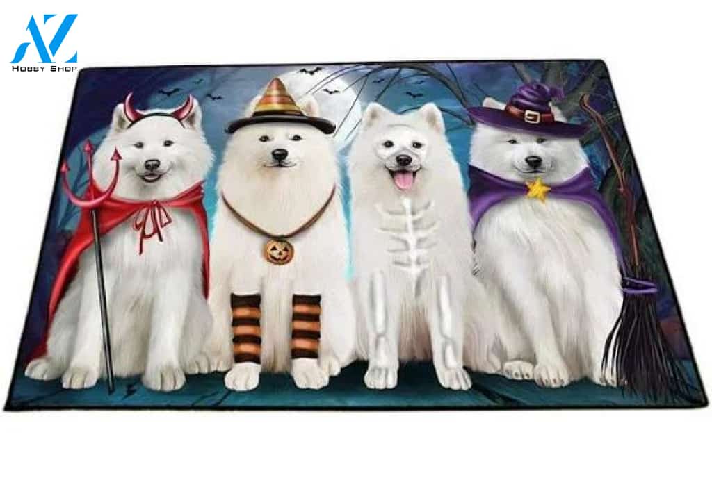 Samoyed Dog Halloween Doormat Welcome Mat Housewarming Gift Home Decor Funny Doormat Gift For Dog Lovers Happy Halloween