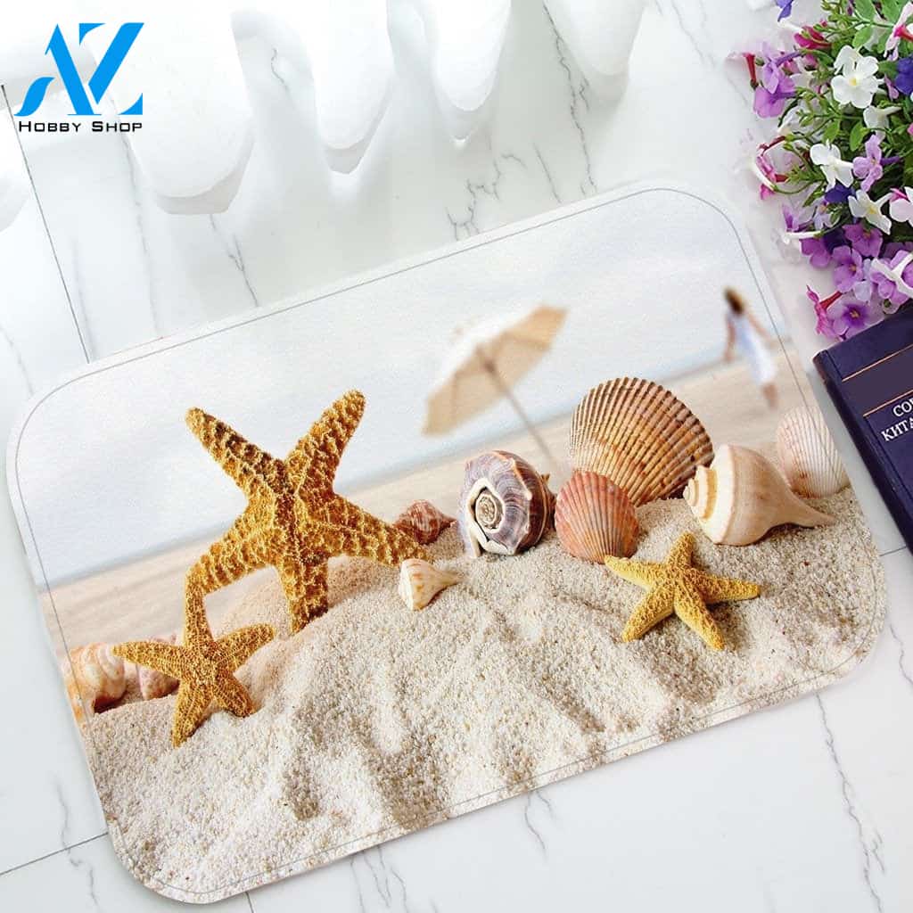 Sand Beach With Seashells Starfish Doormat Welcome Mat Housewarming Gift Home Decor Funny Doormat Best Gift Idea For Beach Lovers