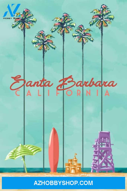 Santa Barbara California - Tall Palms Beach Scene