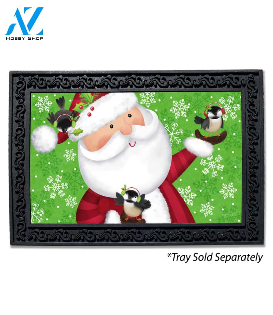 Santa & Chickadees Doormat - 18" x 30"