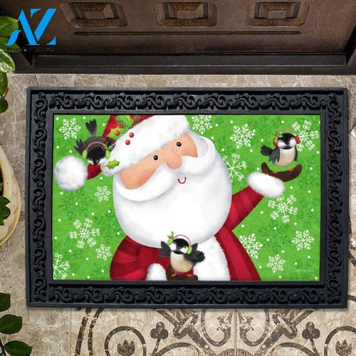 Santa & Chickadees Doormat - 18" x 30"