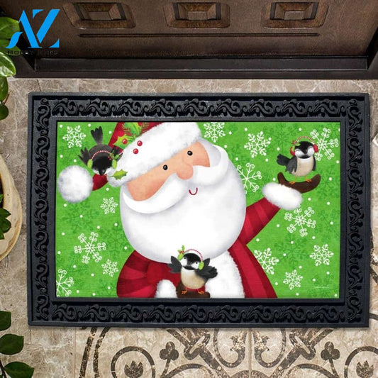 Santa & Chickadees Doormat - 18" x 30"