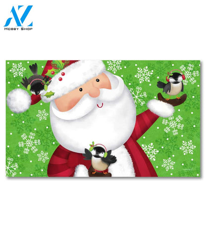 Santa & Chickadees Doormat - 18" x 30"
