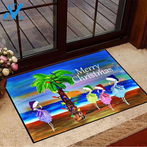 Santa Christmas Colorful Flamingos Party Merry Christmas Door Mat Cute Welcome Mat Housewarming Home Decor Funny Doormat Gift For Friend