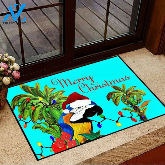 Santa Christmas Parrot Head Tropical Holiday Merry Christmas Doormat Welcome Mat Housewarming Home Decor Funny Doormat Gift Idea
