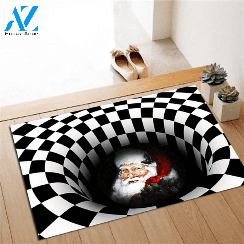 Santa Claus In 3D Hole Merry Christmas Doormat Indoor Outdoor Entrance Rug Housewarming Home Decor Funny Doormat Gift Idea