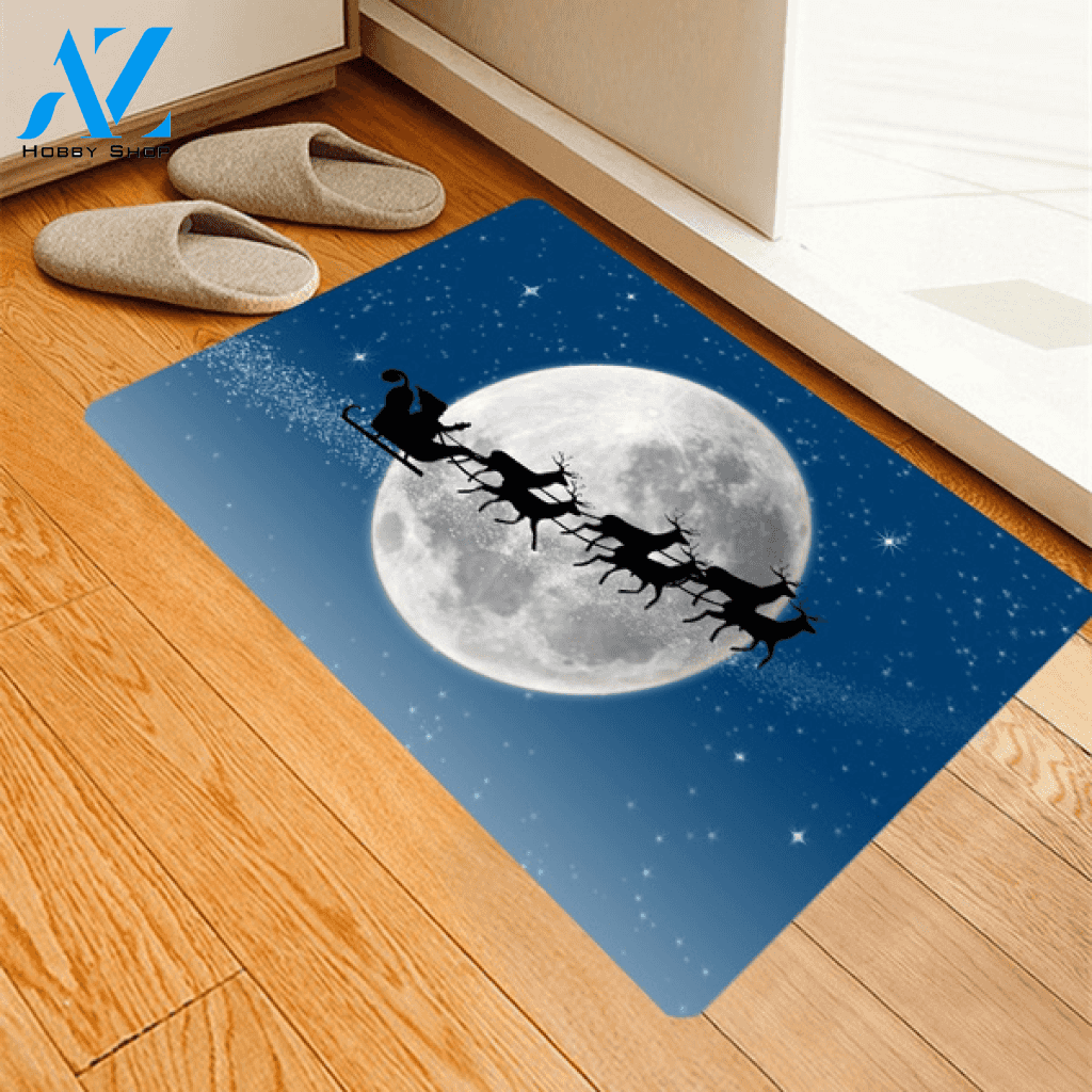 Santa Claus Riding Reindeer Through The Moon Doormat Welcome Mat Housewarming Home Decor Funny Doormat Gift Idea