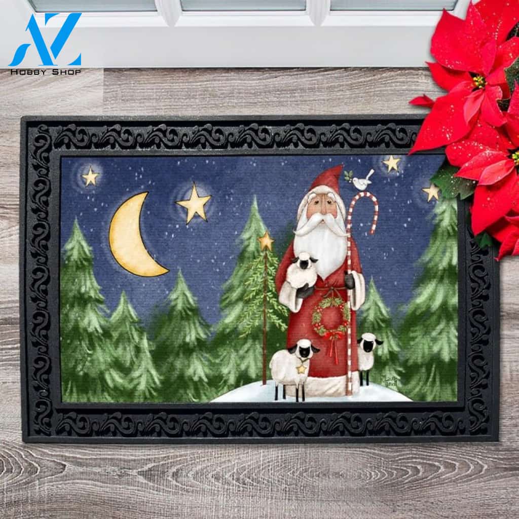 Santa Claus with Lambs Doormat - 18" x 30"
