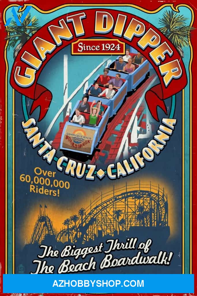 Santa Cruz California Giant Dipper Roller Coaster Vintage Sign
