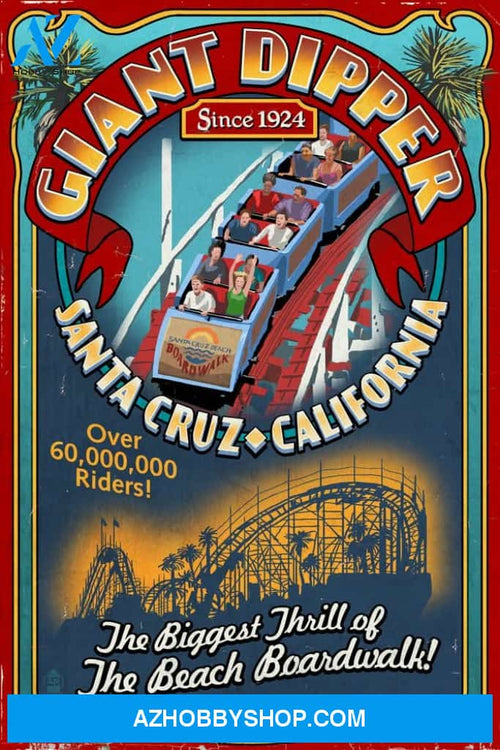 Santa Cruz California Giant Dipper Roller Coaster Vintage Sign