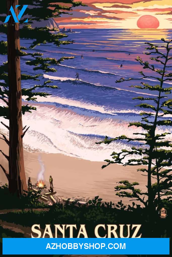 Santa Cruz California West Cliff Sunset And Surfers
