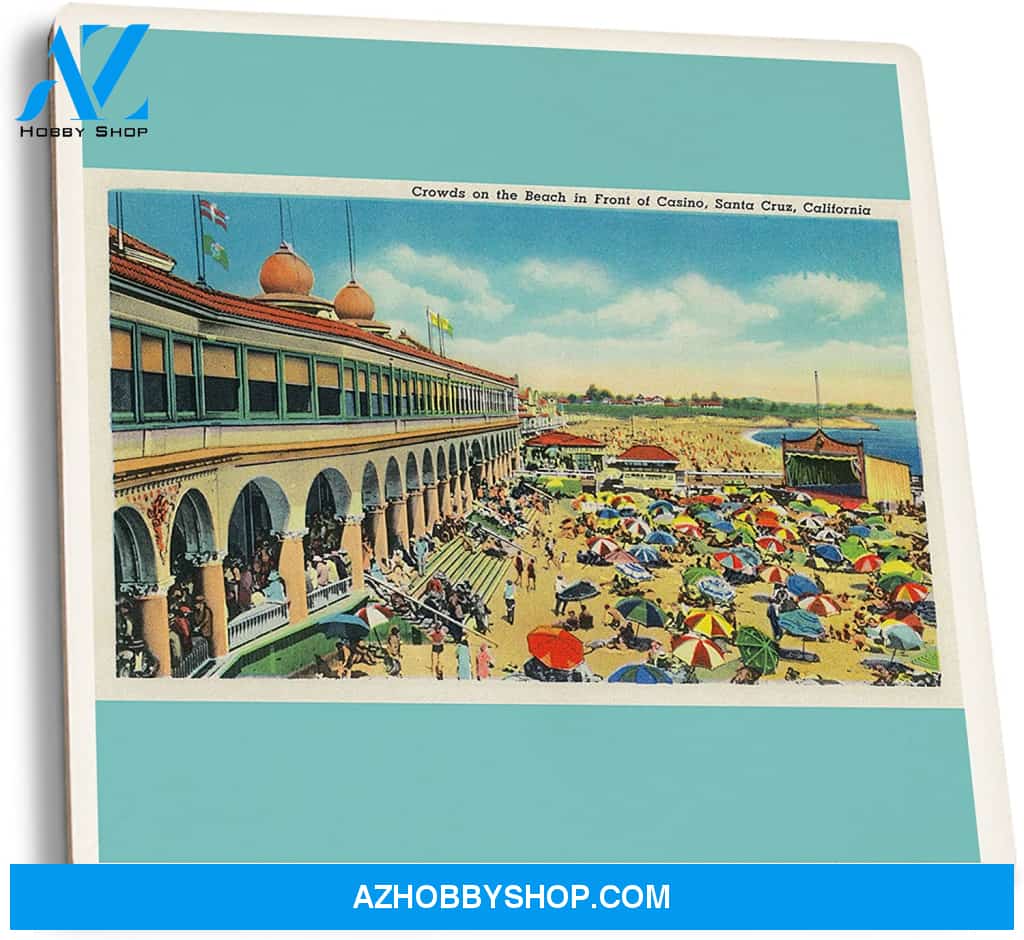 Santa Cruz Crowds On The Beach In Front Of The Casino Vintage Travel Poster