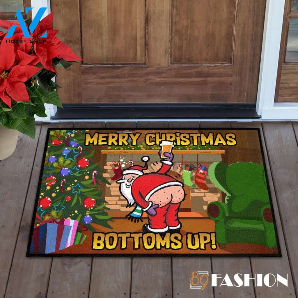 Santa Merry Christmas Bottoms Up Doormat