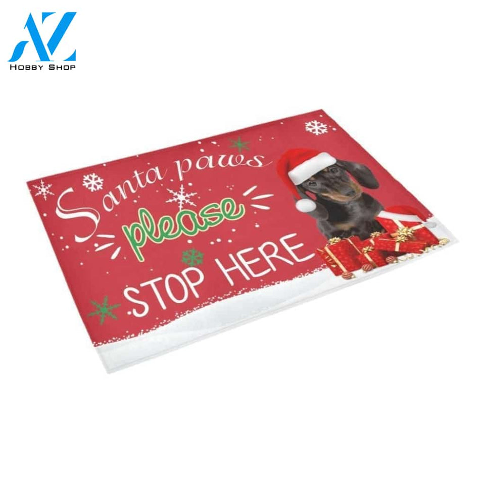 Santa Paws Please Stop Here Dachshund Printed Doormat Home Decor