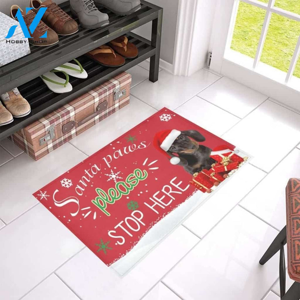 Santa Paws Please Stop Here Dachshund Printed Doormat Home Decor