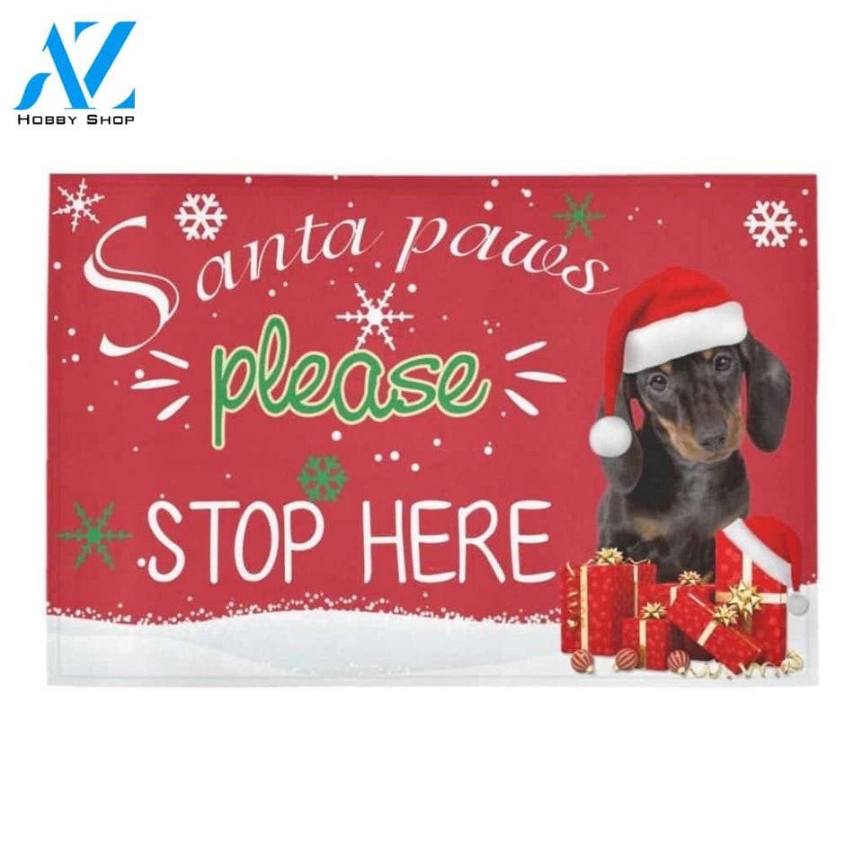 Santa Paws Please Stop Here Dachshund Printed Doormat Home Decor