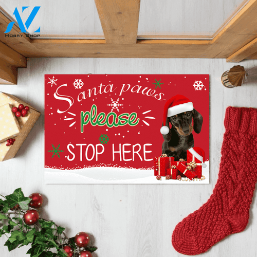Santa Paws Please Stop Here Dachshund Printed Doormat Home Decor