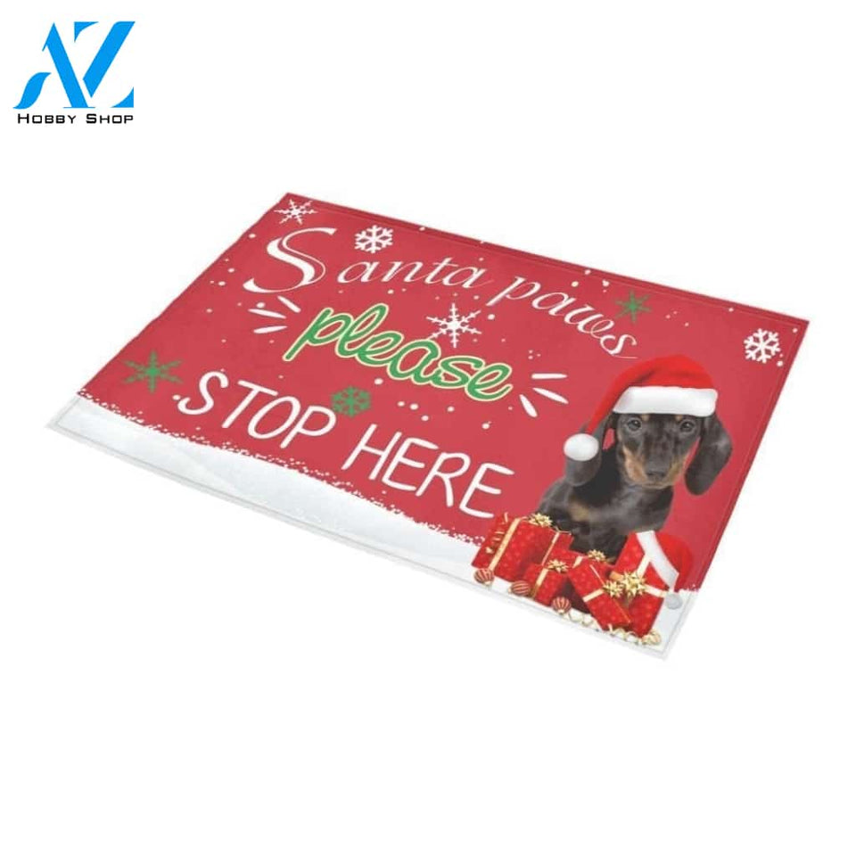 Santa Paws Please Stop Here Dachshund Printed Doormat Home Decor