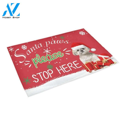 Santa Paws Please Stop Here Shih Tzu Printed Doormat Home Decor