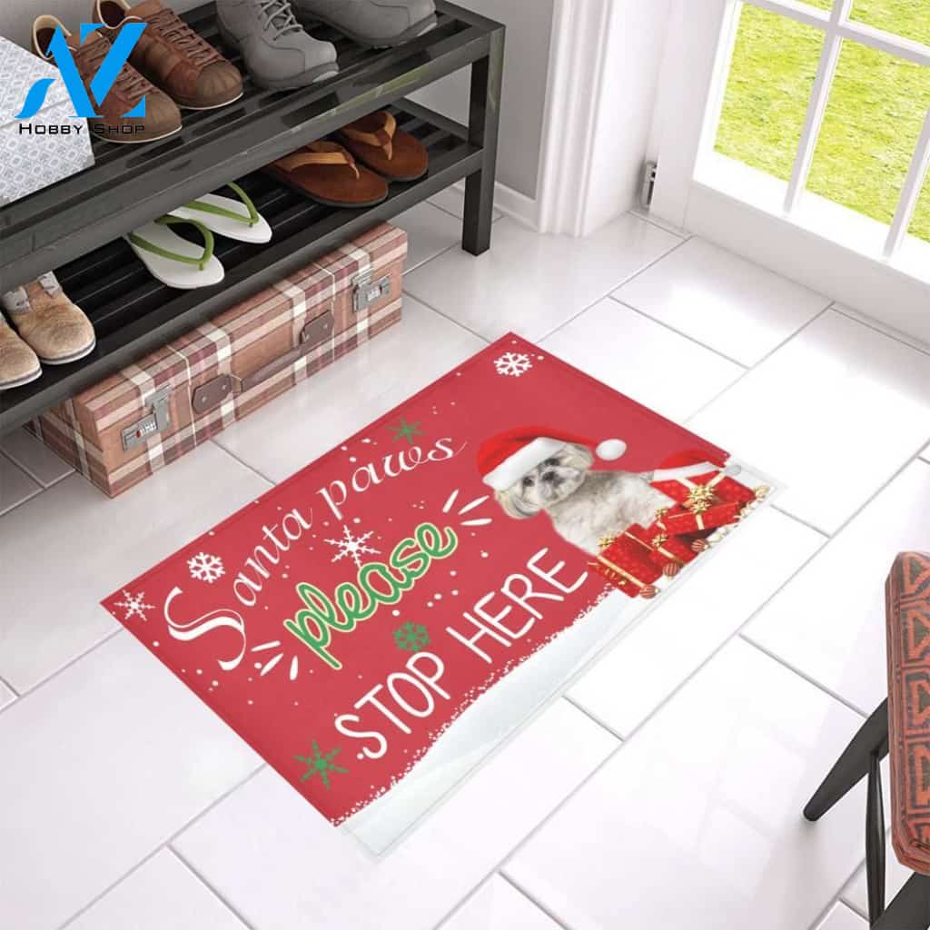 Santa Paws Please Stop Here Shih Tzu Printed Doormat Home Decor