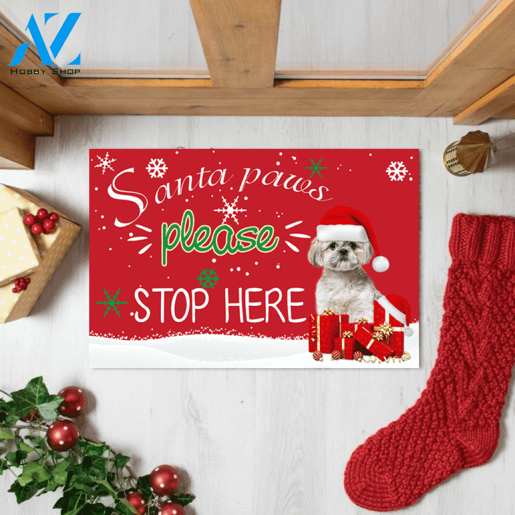 Santa Paws Please Stop Here Shih Tzu Printed Doormat Home Decor