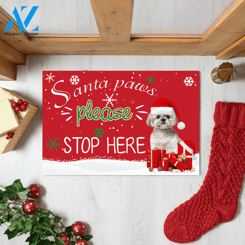 Santa Paws Please Stop Here Shih Tzu Printed Doormat Home Decor