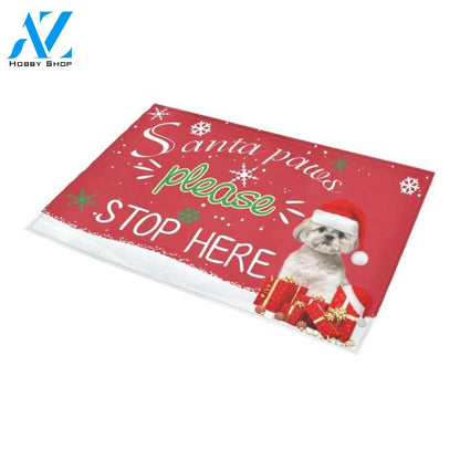 Santa Paws Please Stop Here Shih Tzu Printed Doormat Home Decor