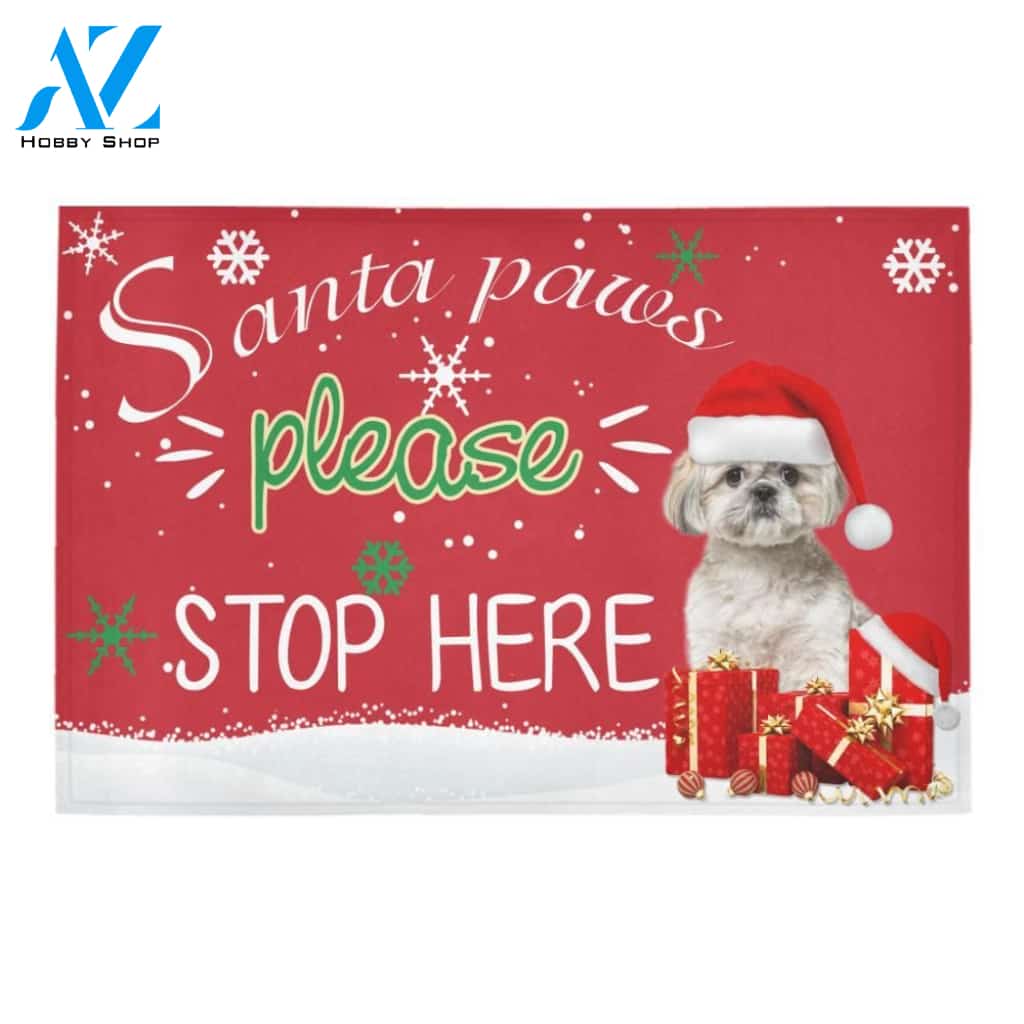 Santa Paws Please Stop Here Shih Tzu Printed Doormat Home Decor