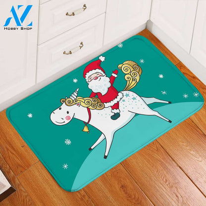 Santa Ride Teal Door Mat