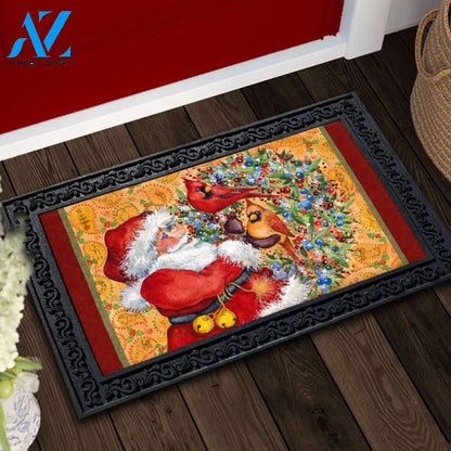 Santa with Cardinals Doormat - 18" x 30"
