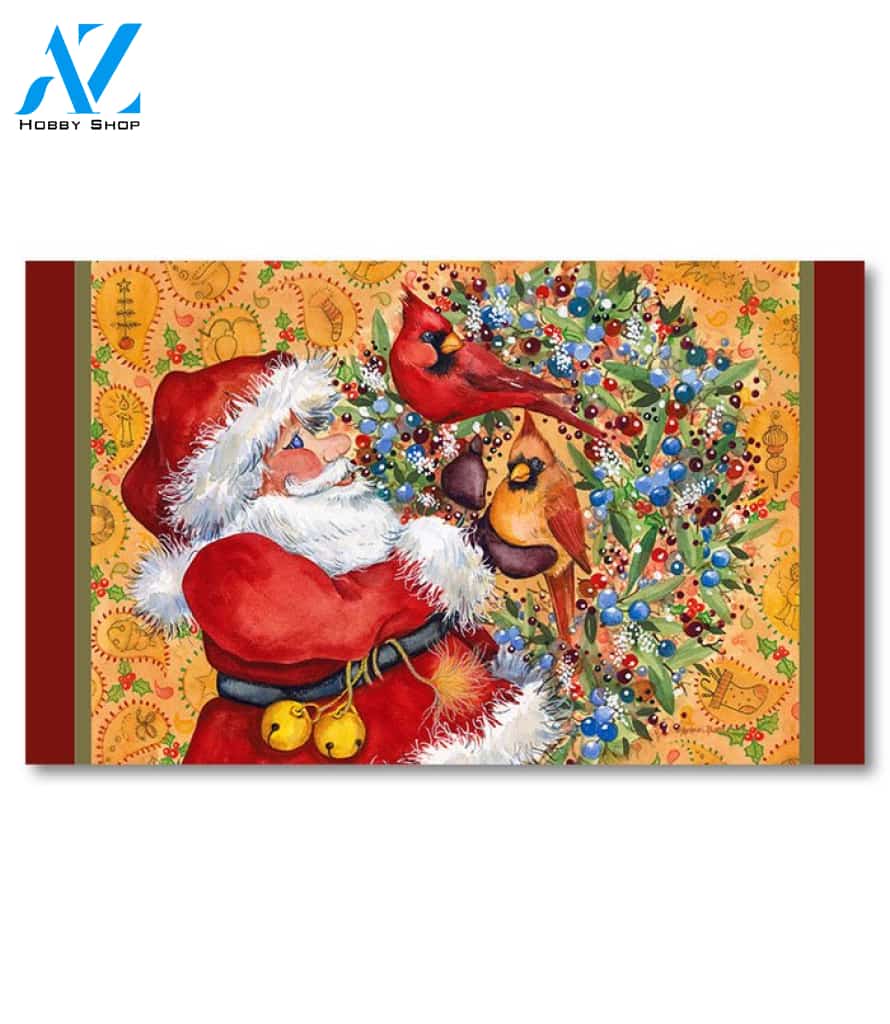 Santa with Cardinals Doormat - 18" x 30"