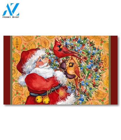Santa with Cardinals Doormat - 18" x 30"