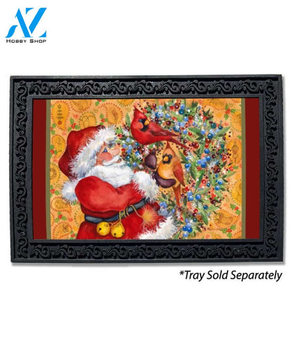 Santa with Cardinals Doormat - 18" x 30"
