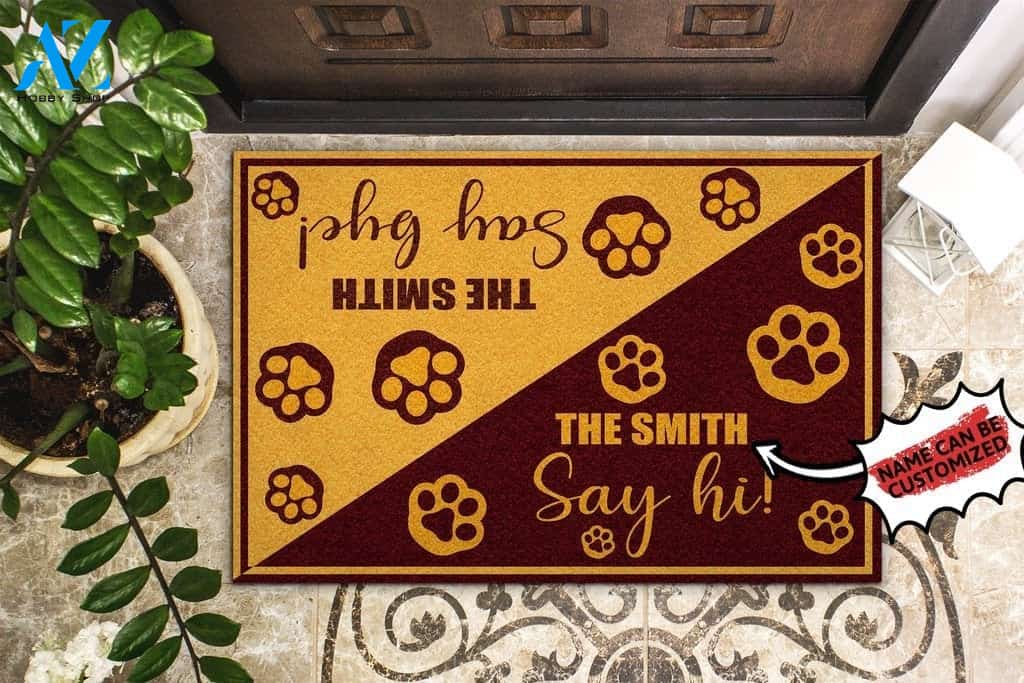 Say Hi Say Bye Dog Paw Custom Doormat
