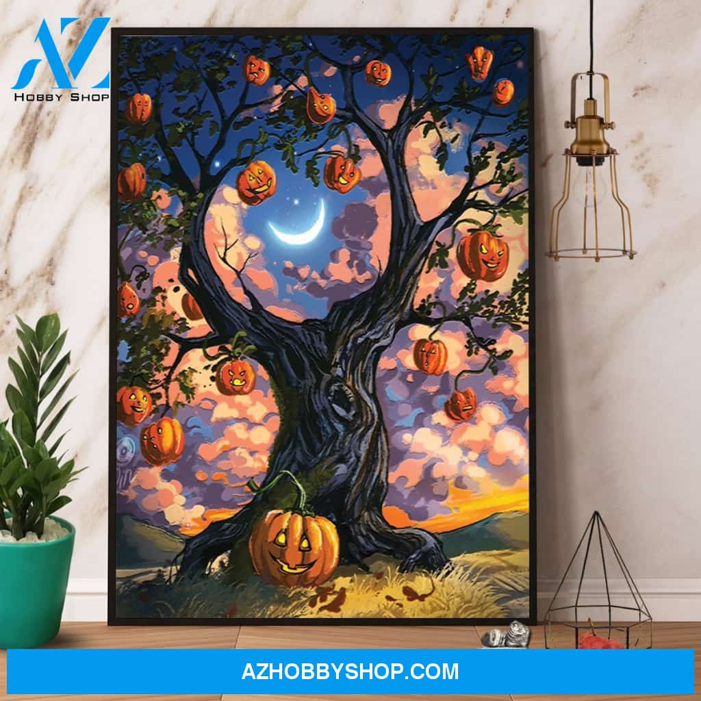 Scary Pumpkin Tree Happy Halloween Canvas And Poster, Wall Decor Visual Art, Halloween Gift, Happy Halloween