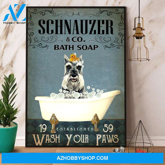 Schauzer Dog & Co Bath Soap Wash Your Paws Canvas And Poster, Wall Decor Visual Art