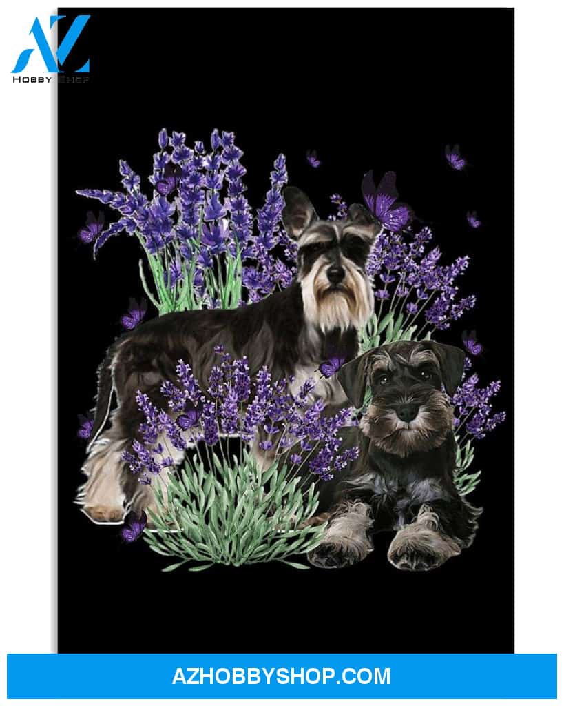 Schnauzer and lavender flower art poster