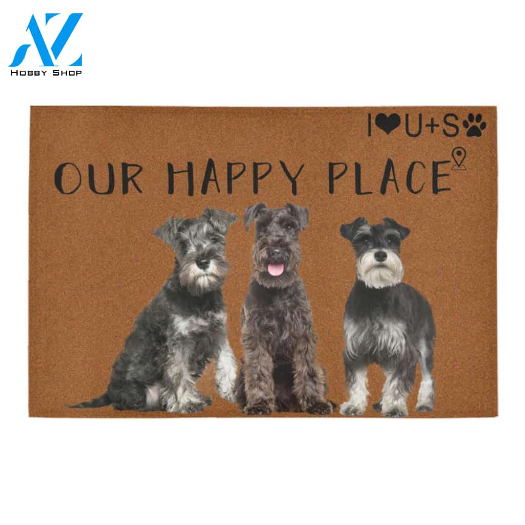 Schnauzer Happy Place Doormat Indoor And Outdoor Mat Entrance Rug Sweet Home Decor Housewarming Gift Gift For Friend Family Stem Feminist