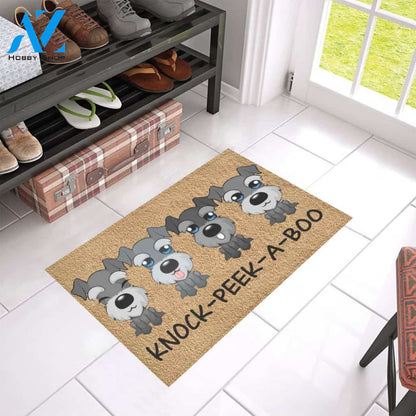 Schnauzer Knock Peak A Boo Doormat Indoor And Outdoor Mat Entrance Rug Sweet Home Decor Housewarming Gift Gift For Friend Family Stem Feminist