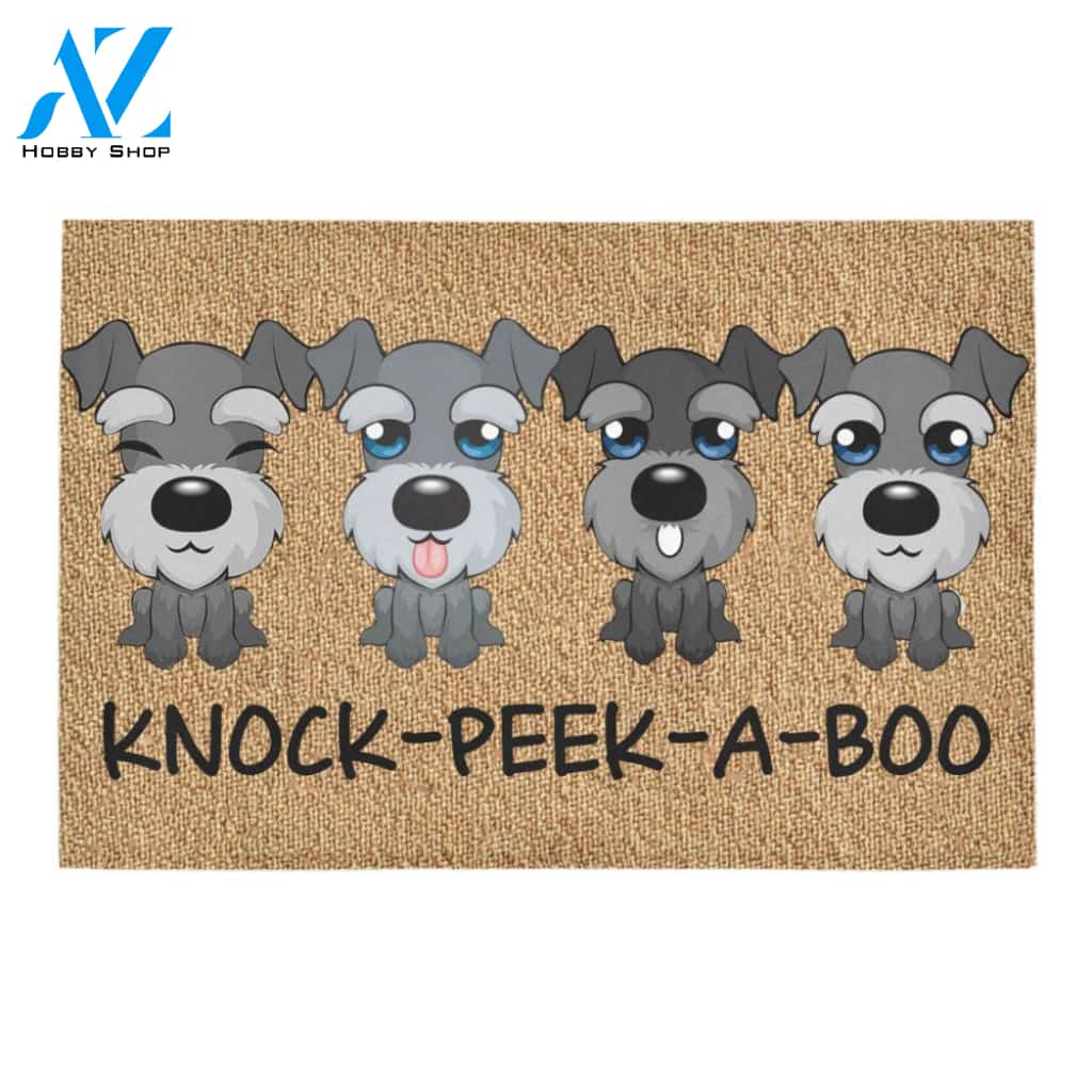 Schnauzer Knock Peak A Boo Doormat Indoor And Outdoor Mat Entrance Rug Sweet Home Decor Housewarming Gift Gift For Friend Family Stem Feminist