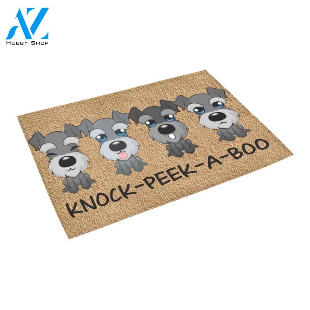 Schnauzer Knock Peak A Boo Doormat Indoor And Outdoor Mat Entrance Rug Sweet Home Decor Housewarming Gift Gift For Friend Family Stem Feminist