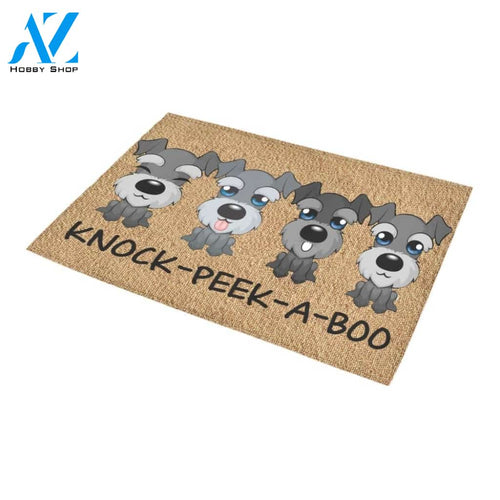Schnauzer Knock Peak A Boo Doormat Indoor And Outdoor Mat Entrance Rug Sweet Home Decor Housewarming Gift Gift For Friend Family Stem Feminist