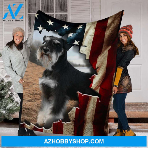 Schnauzer Premium Blanket Behind The Flag Fleece Blanket
