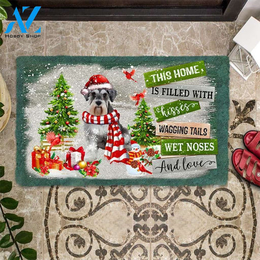 Schnauzer This Home Is Filled With Kisses Christmas Dog Doormat