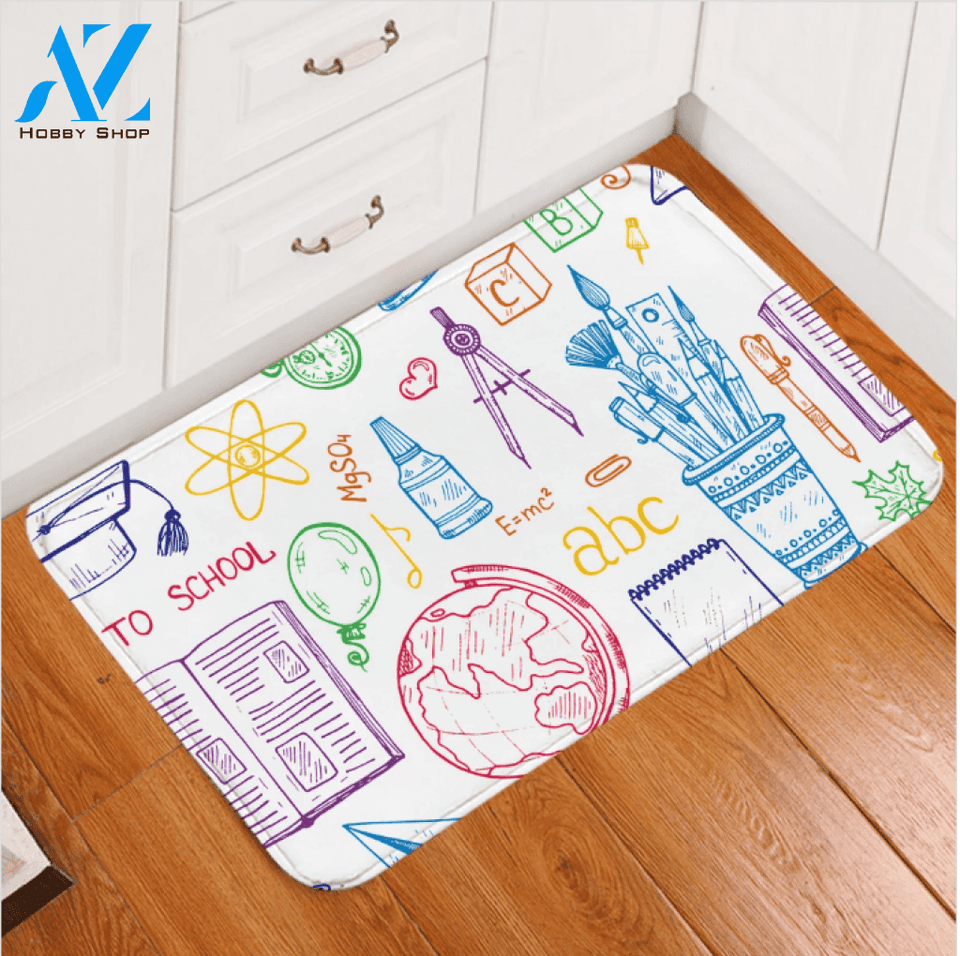 School Supplies Back to Shool Doormat Indoor and Outdoor Doormat Classroom Decor Housewarming Gift Gift for Teachers Gift for Students