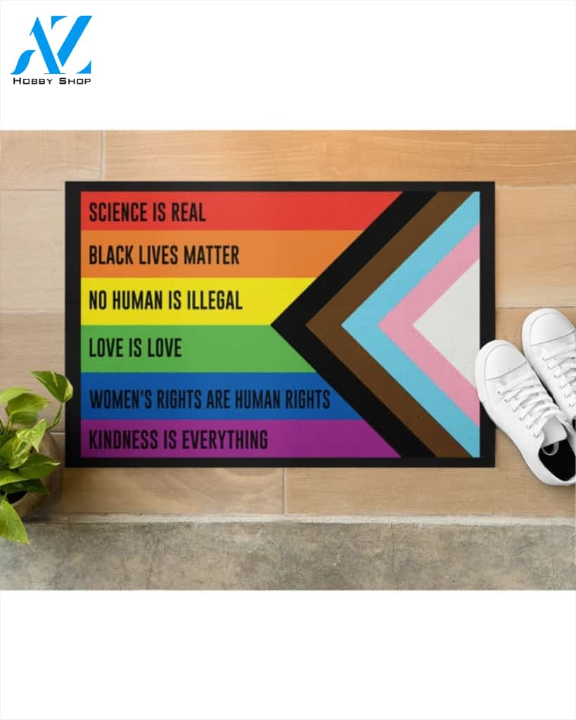 Science Is Real Progress Pride Flag Indoor And Outdoor Doormat Gift For Friend Family Decor Warm House Gift Welcome Mat