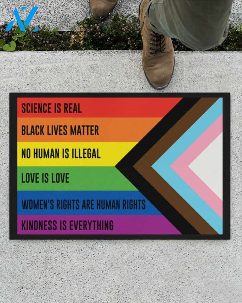 Science Is Real Progress Pride Flag Indoor And Outdoor Doormat Gift For Friend Family Decor Warm House Gift Welcome Mat