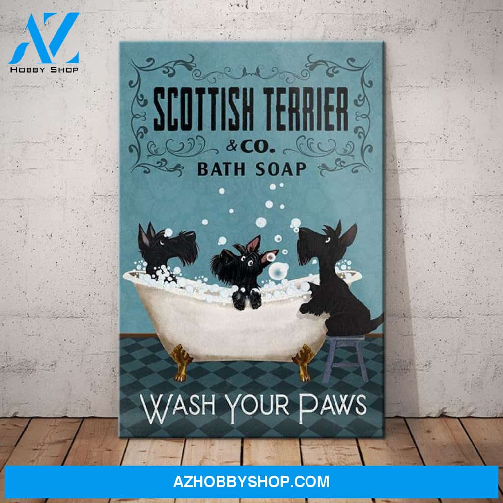 Scottish Terrier Dog Bath Soap Canvas Wall Art, Wall Decor Visual Art