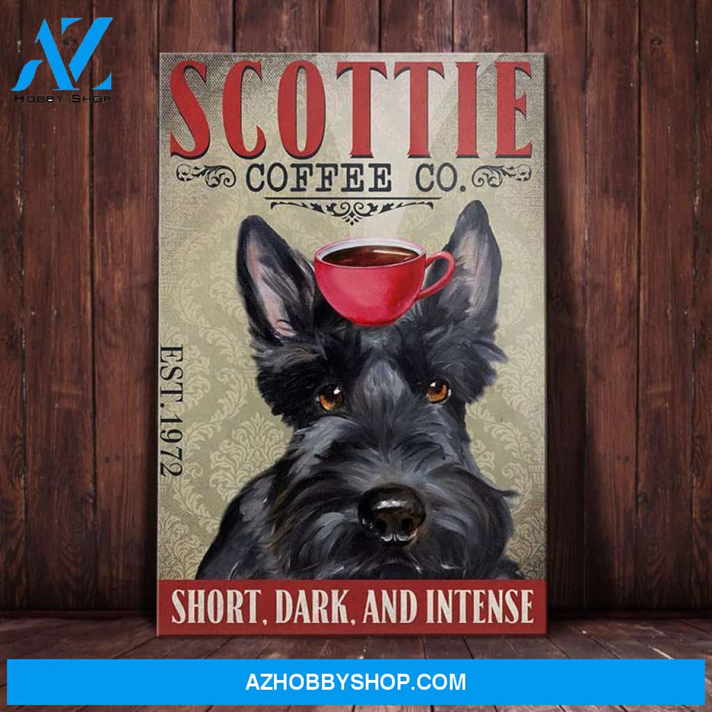 Scottish Terrier Dog Coffee Company Canvas Wall Art, Wall Decor Visual Art